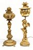 Brass Oil Lamp Bases, H 27" And H 24" 2 pcs