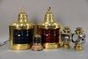 Five brass lanterns to include a pair of Perko ship's lanterns electrified, small E & J lanterns, and a small light in the fo