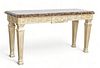 Italian Provencal Style Wood, Gesso, And Marble Top Console Table 20th C., H 35" W 66" Depth 23"