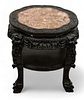 Chinese Carved Wood And Rouge Marble Top Table, H 22.5" Dia. 27"