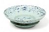 Chinese Porcelain Blue on White Stemmed Bowl, H 5" Dia. 15"