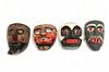 Mexican Polychrome Carved Wood Festival Dance Masks, 20th C., Badger, Negrito, Spaniard, 4 pcs