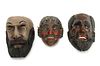 Guatemalan Polychrome Carved Wood Conquistador Masks, 20th C., 3 pcs