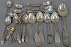 Group of coin silver and sterling silver spoons to include 12 Hester Bateman teaspoons, miscellaneous coin silver spoons, and