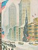 Guy Carleton Wiggins (American, 1883-1962) Oil on Artist Board, "Manhattan Snowstorm", H 18" W 14"