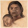 Diego Rivera (Mexican, 1886-1957) Charcoal And Pastel on Paper, 1926, "Mother And Child", H 18.8" W 17.9"