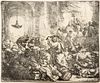 Rembrandt Van Rijn (Dutch, 1606-1669) Etching with Drypoint 1635, "Christ Driving the Money Changers from the Temple", H 5.45" W 6.6"