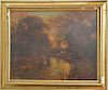 William Edward Plimpton (1857-1940), oil on canvas, Sunset Walk on River's Edge, signed lower left: W.E. Plimpton 1902, 16" x