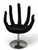 Mid-Century Modern Black Flocked Hand Formed Swivel Chair, H 36" W 26" Depth 24"