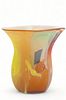 Brazil Blown Glass Vase, Blue Yellow, Amber Ca. C 1990, H 14" W 12.5"