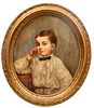 American Oil on Canvas, Portrait of a Young Boy, Oval Ca. 19th.c., H 23.5" W 20"