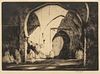 Martin Hardie (British, 1875-1952) Etching on Paper, "Interior of Mosque with Figures", H 7.5" W 10.2"