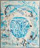 Jack Faxon (American, 1936-2020) Acrylic on Masonite "Mystery in Blue", H 30" W 24"