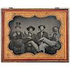 Fine Half Plate Ambrotype of Four Dapper Young Gents Lounging and Smoking