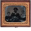 Sixth Plate Ruby Ambrotype of an African American Nanny with Two White Children and Their Cat, Plus