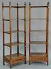 Pair of custom mahogany five tier Federal style shelves having banded and line inlay and one drawer. ht. 70in., wd. 21in., dp