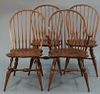 Set of four L& JG Stickley Windsor chairs, marked on bottom, two side chairs and two armchairs.