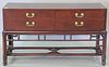 Ficks Reed mahogany and bamboo server. ht. 32in., wd. 54in., dp. 20in.