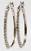 0.80CTS DIAMOND AND 14KT WHITE GOLD HOOP EARRINGS