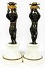 BRONZE AND WHITE MARBLE FIGURAL CANDLESTICKS PAIR