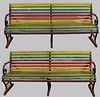 BOBLO ISLAND WOOD AND IRON BENCHES PAIR