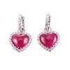 18k Gold Diamond Ruby Heart Drop Earrings