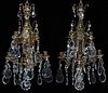 FRENCH GILT METAL & CRYSTAL FIVE-LIGHT SCONCES PAIR