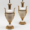Pair of Louis XVI Style Gilt-Bronze and Metal-Mounted Onyx Urns Mounted as Lamps