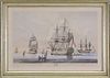 Colored Lithograph "A 90 Gun Ship, at Spithead", 19th Century