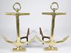 Pair of Vintage Brass Anchor Andirons