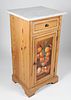 Antique Petite Pine Cabinet with Marble Top and Fruit Still Life Paint Decoration