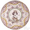 English delftware manganese portrait charger