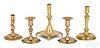 Five European brass candlesticks