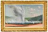 JE STUART "HELL'S HALF ACRE, EXCELSIOR GEYSER" YELLOWSTONE PARK OIL PAINTING