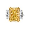 GIA 13.72 ct.  Fancy Light Yellow VVS2 Radiant Three-Stone Diamond Ring 18k & Platinum
