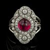 ANTIQUE / VINTAGE ART DECO PLATINUM, 14K WHITE GOLD, DIAMOND, AND RUBY LADY'S RING