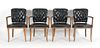 Set of Four Art Deco Tufted Leather Open Arm Library Chairs