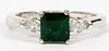 .93CT EMERALD AND DIAMOND 14KT WHITE GOLD RING