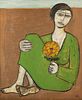 Kamal Youssef 1968 painting Seated Woman with Flower