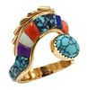 14K Yellow Gold Ring having Turquoise, Coral, and Opal Stones
