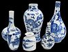 Group of Six Small Blue and White Chinese Porcelain Vases