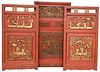 Three Chinese Carved and Gilt Red Lacquered Court Motif Panels