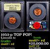 1953-p Lincoln Cent TOP POP! 1c Graded GEM++ RD By USCG