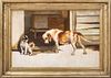  PORTRAIT OF A WEARY MOTHER HOUND AND HER PUPPIES OIL PAINTING