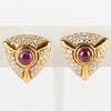 Pair of Harry Winston 18k Gold, Diamond and Ruby Earclips