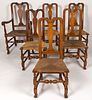NEW ENGLAND QUEEN ANNE-STYLE MAPLE RUSH-SEAT DINING CHAIRS, SET OF SIX
