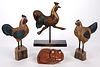 ASSORTED FOLK ART CARVED CHICKENS AND FOX, LOT OF FOUR