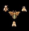 FOUR MODERN & VINTAGE 14K YELLOW GOLD INSECT PINS