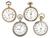 A lot of six American and Swiss pocket watches