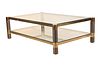 Modern Brass and White Metal Glass Top Low Table